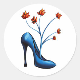 Hoog-hiel-schoen en bloem-Bouquet-kunst Ronde Sticker