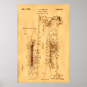 Hoog resolutie Trombone Octrooi kunst Vintage Papi Poster