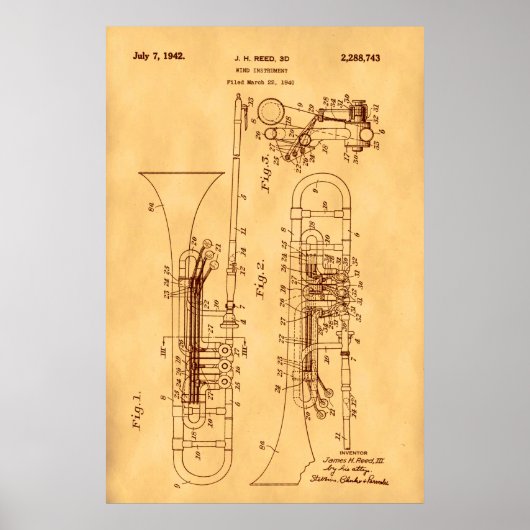 Hoog resolutie Trombone Octrooi kunst Vintage Papi Poster (Voorkant)
