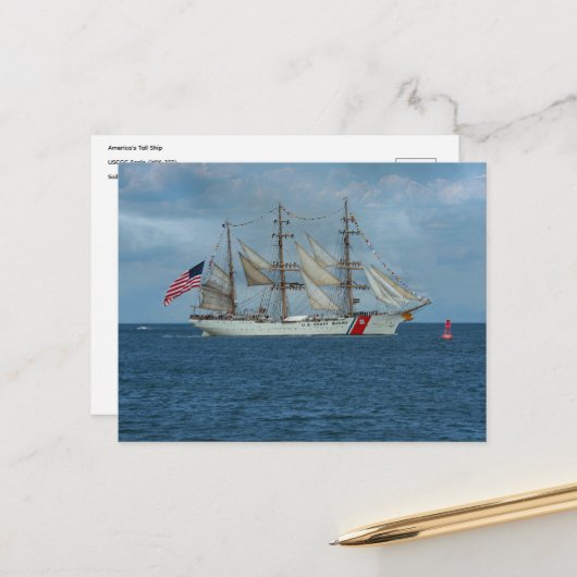 Hoog schip USCGC Eagle Briefkaart (Voorkant / Achterkant in situ)