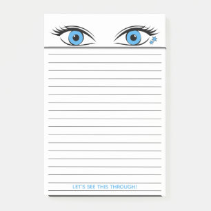 Hoog, steil blauwe ogen die bovenaan gelamineerd z post-it® notes