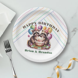 hoog vijf verjaardagsfeest tweeling mapache baby w papieren bordje