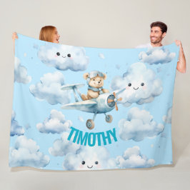 Hoog vliegen met Teddy de Piloot  Fleece Deken