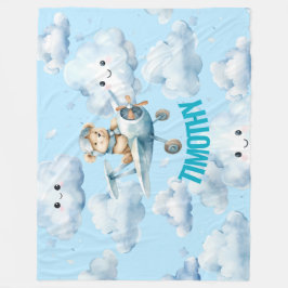 Hoog vliegen met Teddy de piloot Fleece Deken