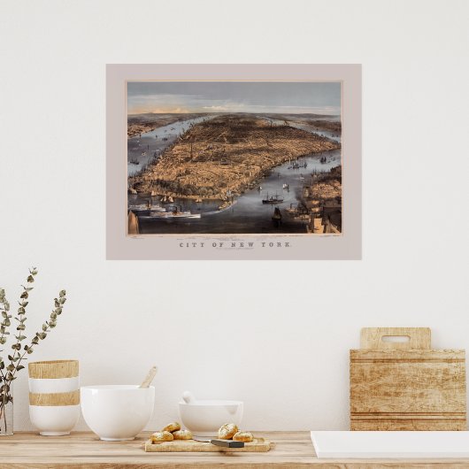 Hooggeplaatst boven New York City in 1856 Poster (Keuken)