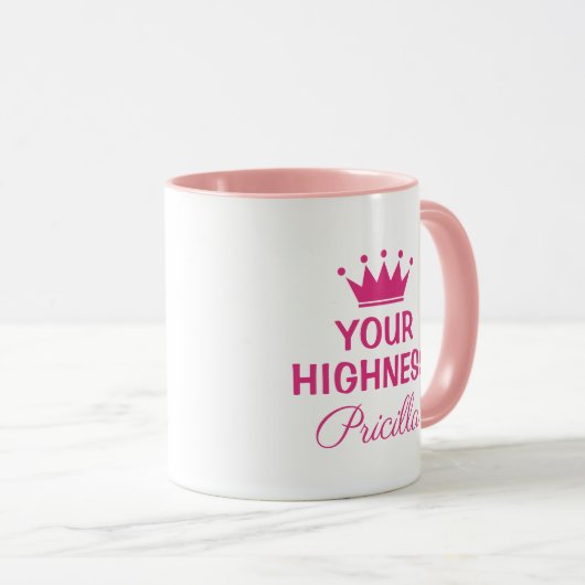 Hoogheid grappige roze prinses kroonaangepaste mok (Voorkant rechts)