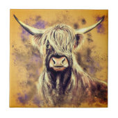 Hoogland Bull Ceramic Tile Art Painting Tegeltje (Voorkant)