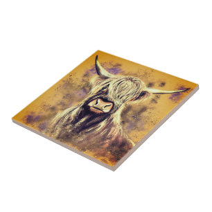 Hoogland Bull Ceramic Tile Art Painting Tegeltje