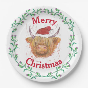 Hoogland Cow Pet Thistle Wreath Merry Kerstmis    Papieren Bordje