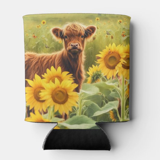 Hoogland Kalf in Zonnebloemen Schattige Blikjeskoeler (Achterkant)