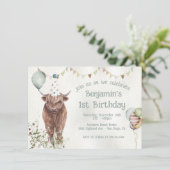 Hoogland Koe 1e verjaardag Kaart (Staand voorkant)