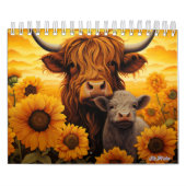 Hoogland koe 2025 Kalender met Kalf Zonnebloem (Hoes)
