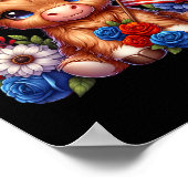 Hoogland Koe 4 juli Floral USA Patriottische Koe Poster (Hoek)