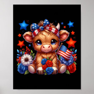 Hoogland Koe 4 juli Floral USA Patriottische Koe Poster