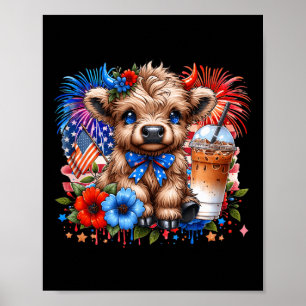 Hoogland Koe 4 juli Floral USA Patriottische Koe Poster