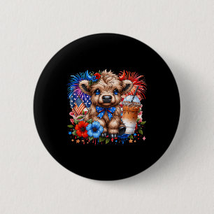 Hoogland Koe 4 juli Floral USA Patriottische Koe Ronde Button 5,7 Cm