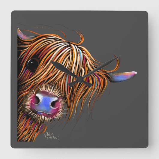 Hoogland Koe Afdrukklok SuGaR LuMP oN GReY Vierkante Klok (Voorkant)