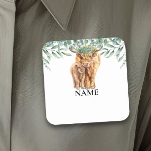 Hoogland Koe Baby Shower Eucalyptus Naambadge Vierkante Sticker