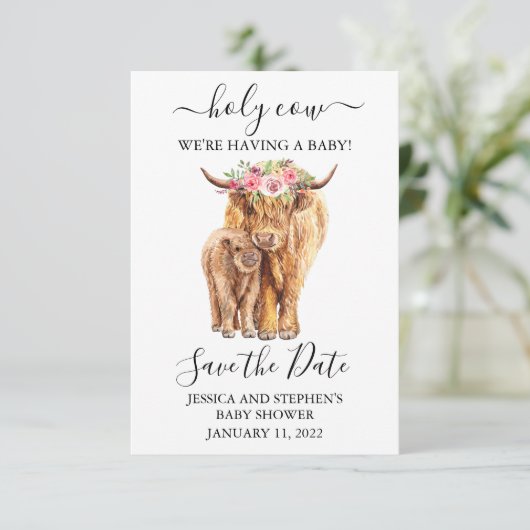 Hoogland Koe Baby shower Opslaan Datum Save The Date (Staand voorkant)