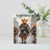 Hoogland Koe Bagpipe Band, Verjaardagskaart Briefkaart (Staand voorkant)