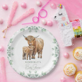 Hoogland Koe Boho groen Boerderij Dier Baby shower Papieren Bordje (Feest)