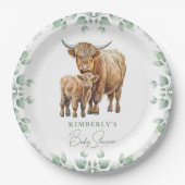 Hoogland Koe Boho groen Boerderij Dier Baby shower Papieren Bordje (Voorkant)