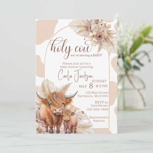 Hoogland koe Boho Pampas Grass baby shower Kaart (Staand voorkant)