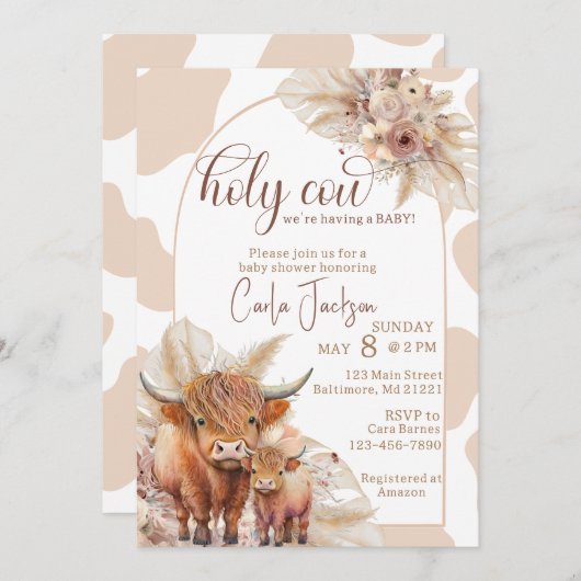 Hoogland koe Boho Pampas Grass baby shower Kaart