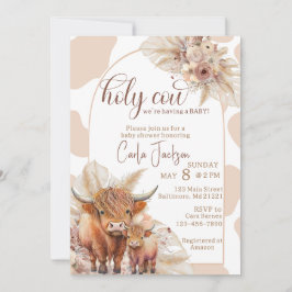 Hoogland koe Boho Pampas Grass baby shower Kaart