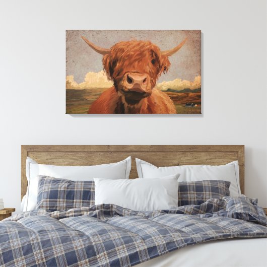 Hoogland Koe Canvas Afdruk (Insitu (Slaapkamer))