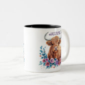 Hoogland Koe en Bloemen Waterverf Tweekleurige Koffiemok (Voorkant rechts)