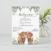 Hoogland koe groen baby shower kaart (Staand voorkant)