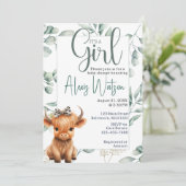 Hoogland koe groen baby shower kaart (Staand voorkant)