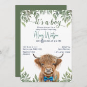 Hoogland koe groen baby shower kaart (Voorkant / Achterkant)