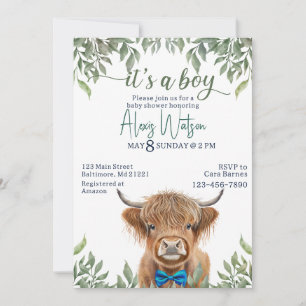 Hoogland koe groen baby shower kaart