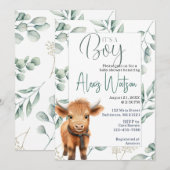 Hoogland koe groen baby shower kaart (Voorkant / Achterkant)