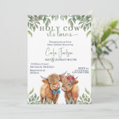 Hoogland koe groen tweelingen baby shower kaart (Staand voorkant)