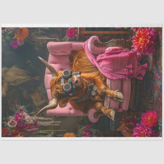 Hoogland Koe in Boho stijl Decoupage Tissuepapier (Voorkant)