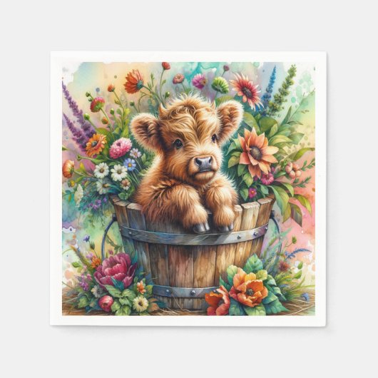 Hoogland Koe in Flowers Servet (Voorkant)
