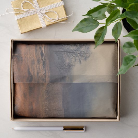 Hoogland Koe in mistig landschap Decoupage papier (Geschenk)