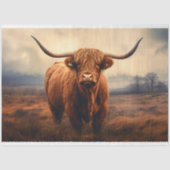 Hoogland Koe in mistig landschap Decoupage papier (Voorkant)