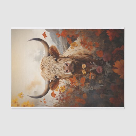 Hoogland Koe in Wildflower Decoupage Tissuepapier (Voorkant)