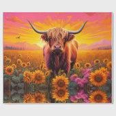 Hoogland Koe in Zonnebloemen bij Zonsopgang Cadeaupapier (Vlak)