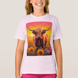 Hoogland Koe in Zonnebloemen bij Zonsopgang T-shirt