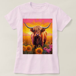 Hoogland Koe in Zonnebloemen bij Zonsopgang T-shirt