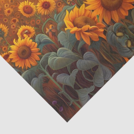 Hoogland Koe in Zonnebloemen bij Zonsopgang Tissuepapier (Detail)