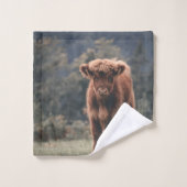 Hoogland koe kalf herfstgrasveld bad handdoek (Wasdoekje)