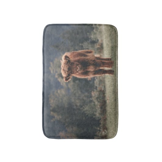 Hoogland koe kalf herfstgrasveld badmat (Voorkant Verticaal)