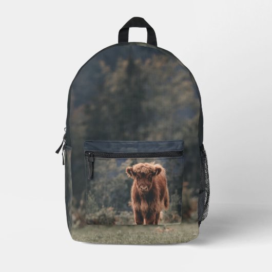 Hoogland koe kalf herfstgrasveld bedrukte rugzak (Voorkant)