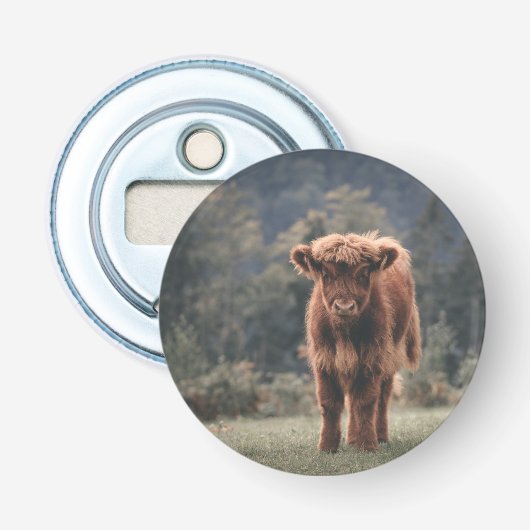 Hoogland koe kalf herfstgrasveld button flesopener (Voorkant)